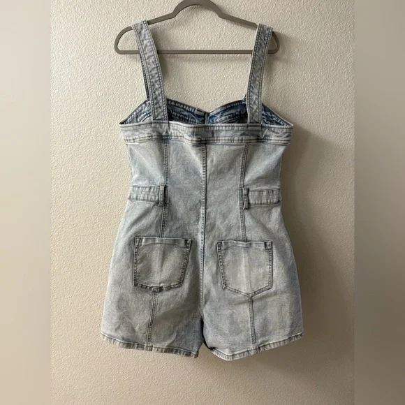 Free People CRVY Lady of the Hour Denim Fitted Romper size 35 - Picture 4 of 5